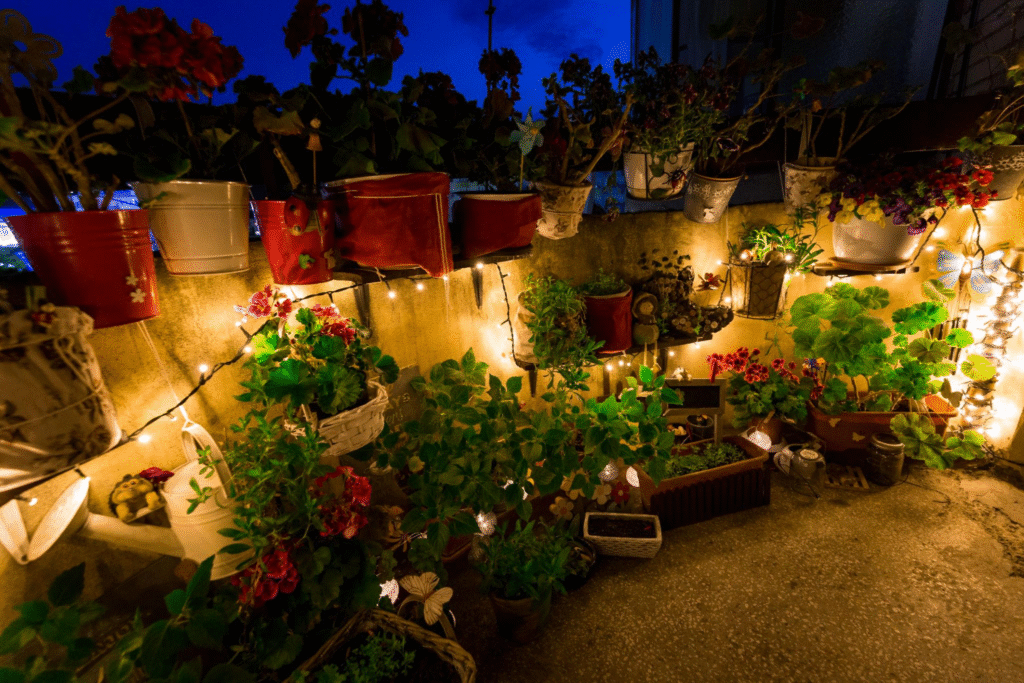 Night Balcony with Fairy Lights & Textiles