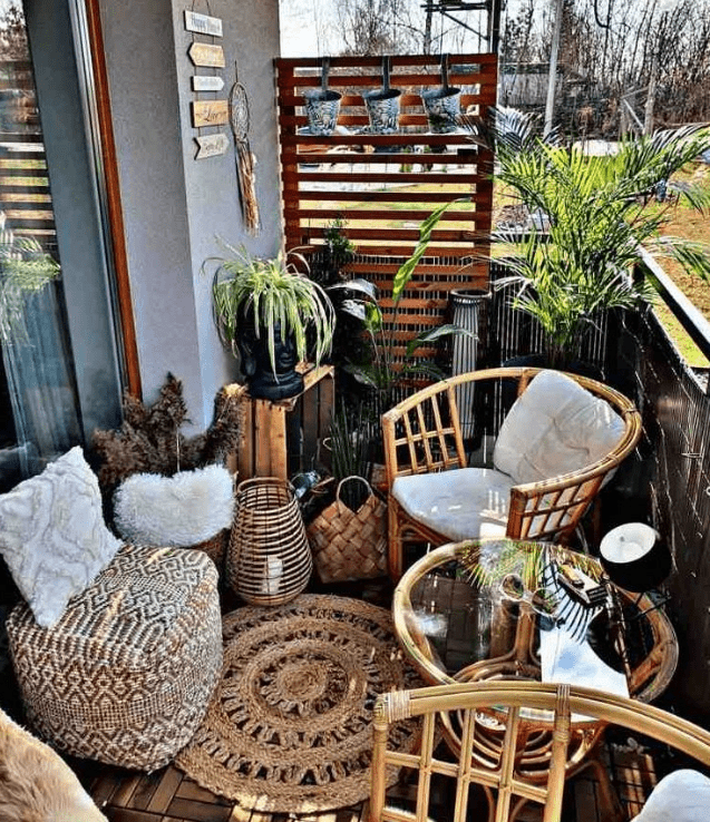 Best cozy small balcony design ideas 8 Rattan Furniture & Cozy Rug Setup